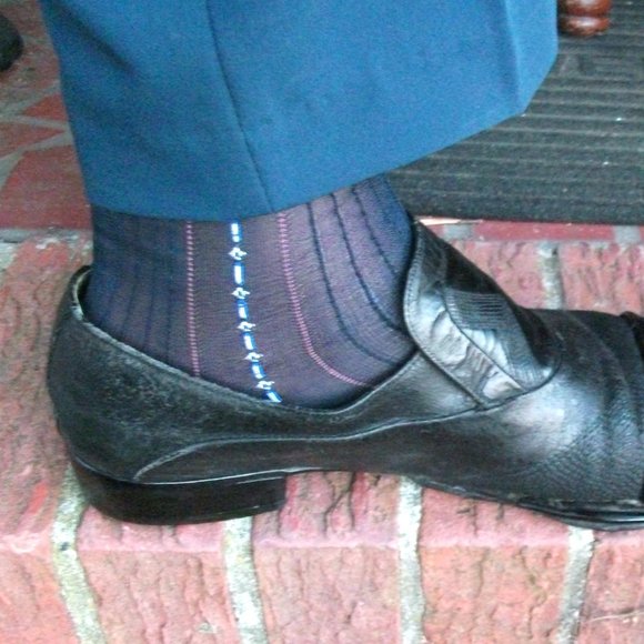 2PR Men's Sheer Navy Thick N Thin with Pattern, Cap Toe Cap Heel Socks -- 10 -13 - Picture 8 of 12